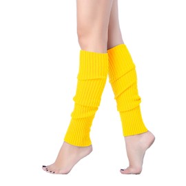 v28 Women 80s Party Warm Costume Marathon Knit Long Socks Leg Warmers (46Yellow)