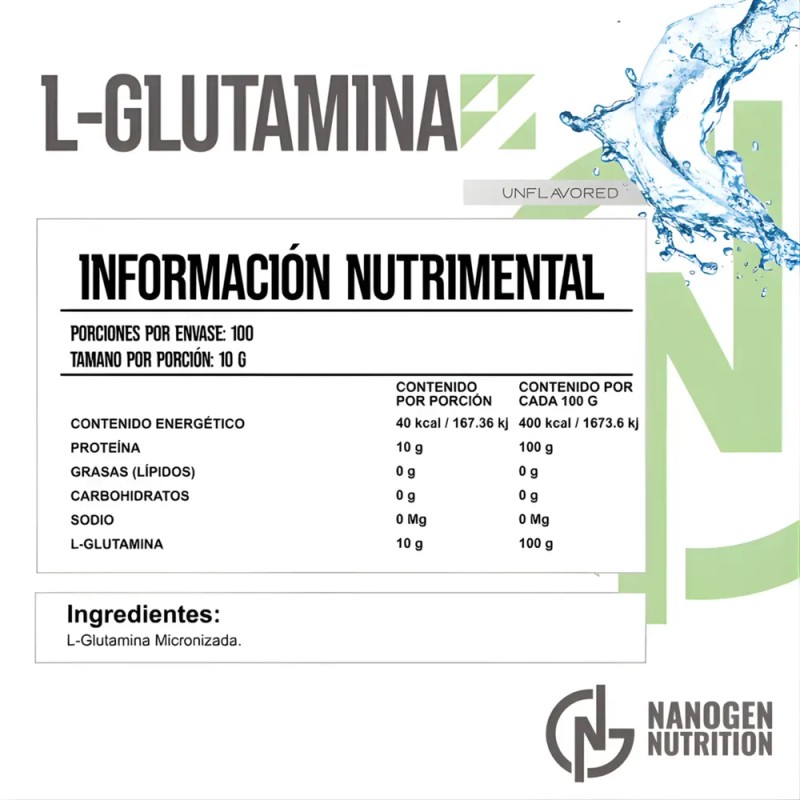 L-glutamina Suplemento 1 Kg Nanogen Nutrition 100 Servicios