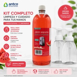 Kit Espuma: 2 Dispensadores Para Jabón + Jabón Espuma Para Manos Sandía 1l