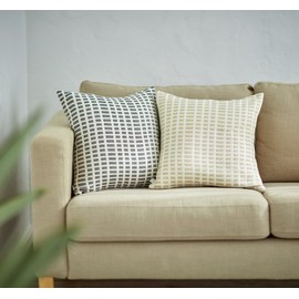 Quarter Report Soft Smooth Quadruple Gauze Cushion Cover Tieli Beige Approx. 17.7 x 17.7 inches (45 x 45 cm) 100% Cotton Block Pattern Zipper Type [Made in Japan]