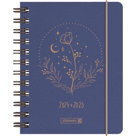 BRUNNEN School Diary (2024/2025) "Moon Flower", 1 Page = 1 Day, A6, 352 Pages, Blue