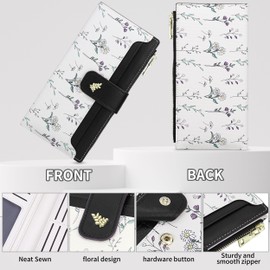 Farcauo Wallet Women Slim Wallets for Women Cute Thin Black Women's Wallet Kawaii Flower Womens Ladies Card Holder Wallets