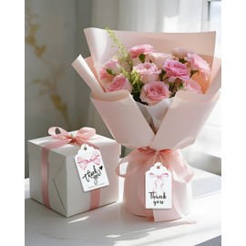 EORTA 60 PCS Bowknot Thank You Gift Tags with Twine, 6 Designs 2.8"x1.6" Paper Hanging Tag for Wedding Party Favor Baby Shower Birthday Christmas Teacher Employee Volunteer Nurse Doctor, Pink