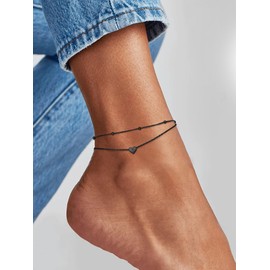 ChicSilver Anklet Bracelets for Women Black Ankle Bracelets Layered Beaded Anklets for Women Hypoallergenic Heart Anklet With Initials Summer Beach Anklets