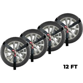 Vehiclex Wheel Tie Down Lasso Straps - 2" x 12' O-Ring Straps (4 Pack) - Ideal Over The Wheel Tie Downs