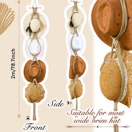 Yulejo Macrame Hat Hangers Boho for Wall Bohemian Women Rack Organizer for Wall Hanging Display Weaving Decorative Cap Holder for Wide Brim Cap (Beige, Four Hats Style) (Yulejo-Hat Hangers-67)