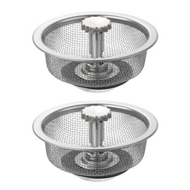 sourcing map 2Pcs Kitchen Sink Drain, Stainless Steel Kitchen Sink Strainer with Stopper, 1.97" OD x 3.27" ID x 1.57" Depth for Most Kitchen Sink Strainer Replacement