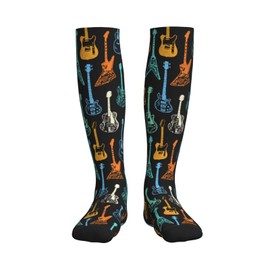 AIMASTZ Colorful Electric Acoustic Guitar Compression Socks Women Men, Calf Knee High Socks For Athletic Running Cycling Nurse