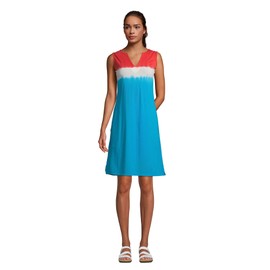 Lands' End Womens Cotton Jersey Sleeveless Cover-up Dress Compass Red/Turquoise Ombre Regular Medium