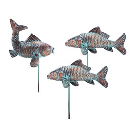 Garden Sculptures & Statues, Koi Fish Decor, Metal Copper Decor for Garden and Patio, Antique Outdoor Garden Statue Ornament for Yard, Lawn, and Pond, Set of 3 Copper Fish Art
