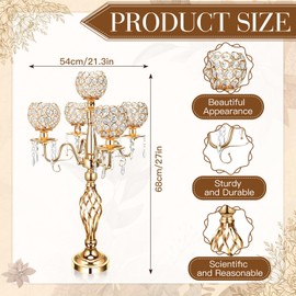 Nitial 4 Pcs 5 Arm Crystal Candelabra Centerpieces for Tables 27 Inch Tall Crystal Candle Holders Bowl Candelabra Table Centerpieces Decor for Wedding Christmas Dinner Party Events (Gold)