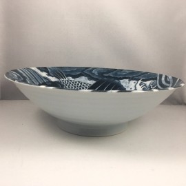 Made in Japan SET of 2 Japanese Noodle Rice Soup Bowl 10"D Porcelain Navy Black Koi JAPAN MADE