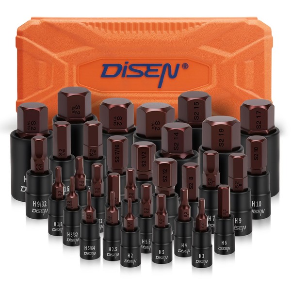 DISEN 32-Piece HEX Bit Socket Set, SAE & Metric Allen