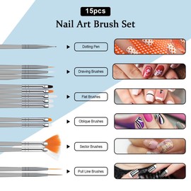URAQT Nail Art Brushes Set, 15pcs Acrylic Nail Brush Painting Pen and 5pcs Nail Dotting Tools Kit, Nail Pen Kit Nail Art Painting Designer for Diy & Professional Use, Grey