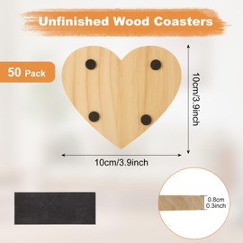 MIVIDE 50 Pack Unfinished Wood Coasters, 4 inch Wooden Coasters for Crafts, Wood Coasters with Non-Slip Silicon Dots, Wooden Coaster for Drinks Coffee Table DIY Stained Painting