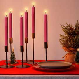 WYZworks 10" Fluted LED Pink Grooved Pillar Candles, Remote & 24h Timer Memory, On/Off Switch - Flameless Dimmable Battery Operated w/Flicker Mode, Home Wedding Decor (6 Pack)