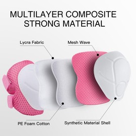 6PCS Kids Protective Gear Set, Knee Pads for Kids 3-10 Years Old, Toddler Knee Pads and Elbow Pads, Wrist Guards Set, Skating Cycling Bike Rollerblading Scooter, Upgraded & Durable Material, Pink