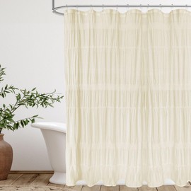 Seasonwood Beige Shower Curtain Cotton Shower Curtain Rustic Farmhouse Shower Curtain Neutral Bathroom Shower Curtain,Beige/Cream 72 x 72