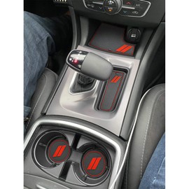 REMOCH Fits Dodge Charger Accessories 2015-2023, Cup Holder Insert Center Console Shifter Liner Trim Interior Door Pocket Mats Pad (6pcs Set,Red Trim)