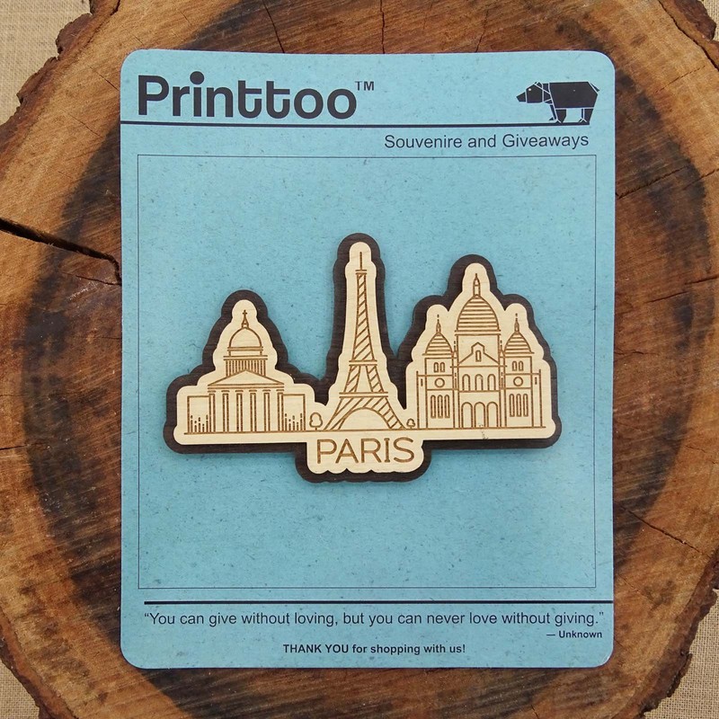 Printtoo Depicting Paris France Monuments Engraved Wooden Fridge Magnet Souvenir