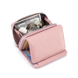 AprinCtempsD Women's Small Wallet Genuine Leather RFID Blocking Trifold Small Purse with Zipper Coin Pocket (Pink)