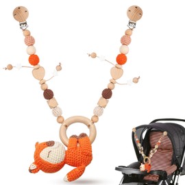 Wooden Pram Chain for Girls Boys Pram Toy Mobile Pram Accessories Chain for Babies Montessori Newborn Toy Baby Pram Toy for Baby Seat (Fox)