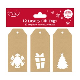 Eurowrap Christmas Brown Kraft Die Cut Gift Tags Xmas - Pack of 12-3 Assorted Designs - Eco Friendly Product - Gift Tags for Presents - Gift Wrap for Christmas - Christmas Wrap
