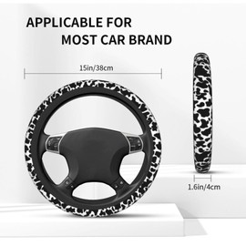 Cow Print Steering Wheel Cover 15 Inch lack and White Cow Print Steering Wheel Cover Anti-Slip Breathable Universal Car Steering Wheel Cover Auto Steering Wheel Protector Car Accessories for Women Men