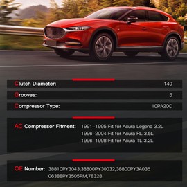 CCIYU A/C Compressor with Clutch A/C Air Compressor for Car 1991-1995 for Acura Legend 3.2L Air Conditioning Compressor for 38810PY3043