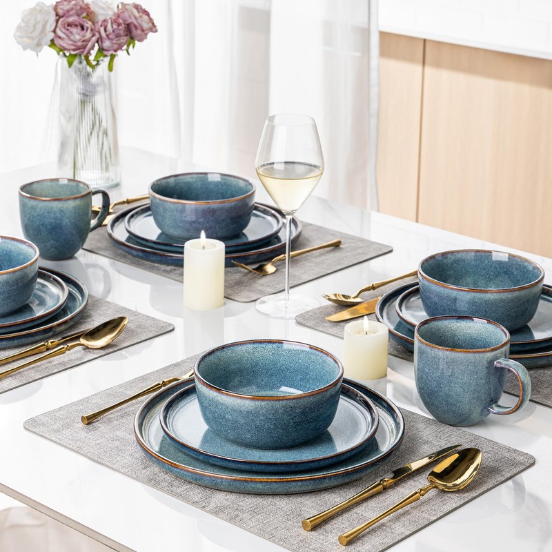 AmorArc Ceramic Dinnerware Sets for 4,Round Reactive Glaze Stoneware Plates