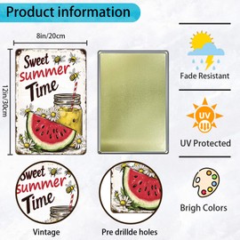 KIYOYO Tin Sign Vintage Wall Poster Retro Metal,Sweet Summertime Watermelon Lemonade,Metal Sign Retro Wall Decor for Home Cafes Office Store Pubs Club Sign Gift Plaque Tin Sign 12x8 inch