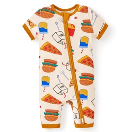 PATPAT Baby Pajama with Bamboo Viscose, Footie Jumpsuit Romper with 2-Way Zipper for Baby Boy Girl Toddler Sleeper Sleepwear, Fast Food, 0-3 Month