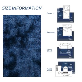 duduta Navy Blue Fluffy Plush Runner Rugs 2x6 ft Tie Dye Rectangle Shag Rug for Bedroom Dorm Living Room Kids Room, Machine Washable Anti-Slip