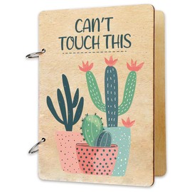 SUPERDANT Wooden Loose Leaf Binder Cactus Greeting Card Postcard Photo Album Cover Can't Touch This Birthday Reminder Calendar Keeper Book Holder Organizer Flower Card Keepsake NO BINDER RINGS