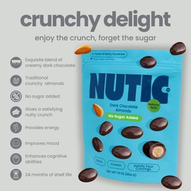 Nutic Sugar-Free Dark Chocolate Almonds - 1 Lb. Keto-Friendly, No Sugar, Gluten-Free, Health-Conscious Individuals & Low Carb Diets. Ideal for Gifting, Made in USA - (Pack of 1)
