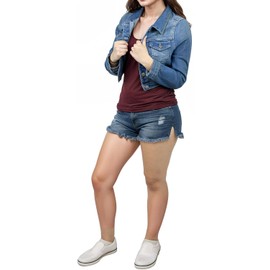 Juicy Trendz Women's Short Denim Jacket Lightweight Long sleeve, Button Down, Stretch Fabric, Cropped Jean Jacket
