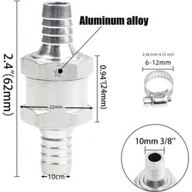Kenhihi 2 one-way check valve, used for aluminum alloy gasoline diesel water fuel pipeline check valves in automobiles/motorcycles/ships. Equipped with 4 universal hose clamps (3/8" 10mm)