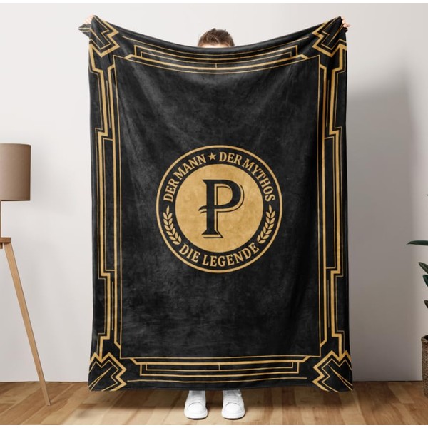 GoMelley Cuddly Blanket Gifts for Men, Letter Pattern (P)
