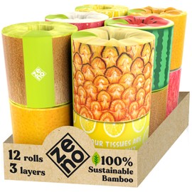 ZENO Organic Bamboo Toilet Paper 3 Ply - Sustainable Toilet Paper - 12 Jumbo Rolls & 350 Sheets Per Roll - Septic Safe - 100% Natural - PFAS & BPA Free - FSC Certified