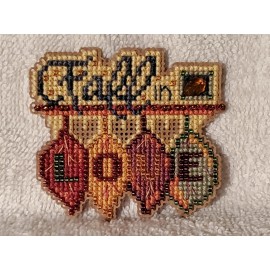 Mill Hill "FALL IN LOVE" Autumn leaves, Cross Stitch Refrigerator Magnet, Made in the USA