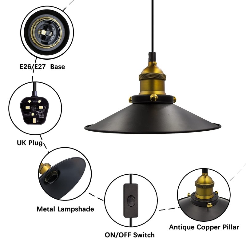 Bronze Industrial Plug in Pendant Light,Vintage Plug in Pendant Lighting,4.5M