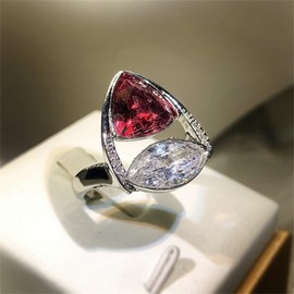 925 Sterling Silver Shiny Full Diamond Gemstone Ring 18K Gold Cubic Zirconia Teardrop Ruby Wide Band Cocktail Ring CZ Diamond Multi Row Ring Eternity Engagement Wedding Band Ring Z.126 (US Code 8)