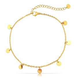 Made by Nami Stainless Steel Women's Anklet with Strong Lobster Clasp - Various Designs - Women's Anklet Gold or Silver - Girls Foot Jewellery - Gift for Her (Gold), Stainless Steel