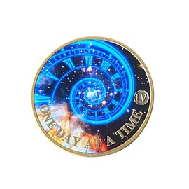 4 Year Time Spiral Universe One Day at A Time Medallion Serenity Prayer Back