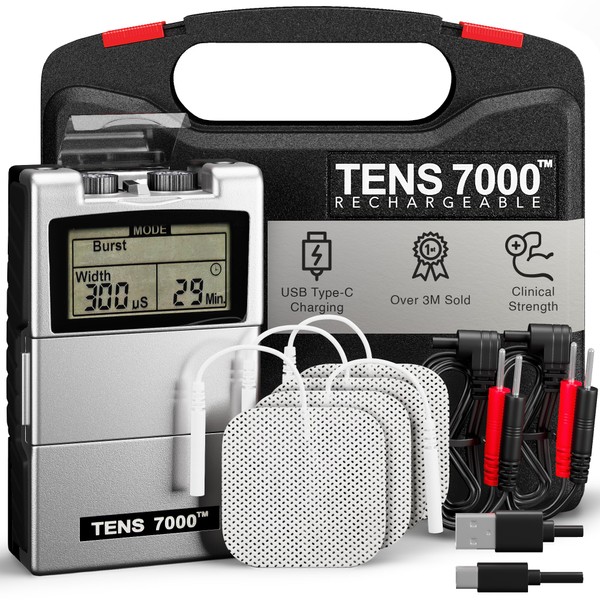 TENS 7000 Rechargeable Tens Unit Muscle Stimulator, Back Pain Relief,