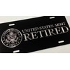 Engraved US Army Retired Car Tag Silver Diamond Etched on