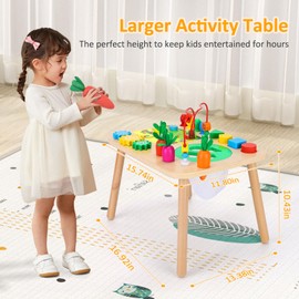 HEYLANDU Activity Table for 1+ Year Old Girls Boys, 7-in-1 Wooden Montessori Toys, Activity Center, Baby Toddler Sensory Toys Kids First Birthday Gift