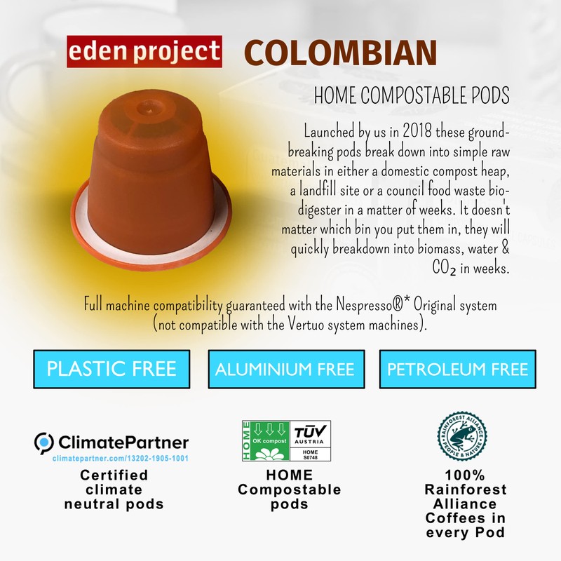 THE EDEN PROJECT 100 COLOMBIAN Home Compostable Coffee Pods -
