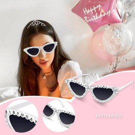 Hebterrka Pack of 1 Birthday Girls Sunglasses White Fashion Women's Sunglasses for Women Birthday Party Birthday Outfits Decoration Gifts Party Accessories, White