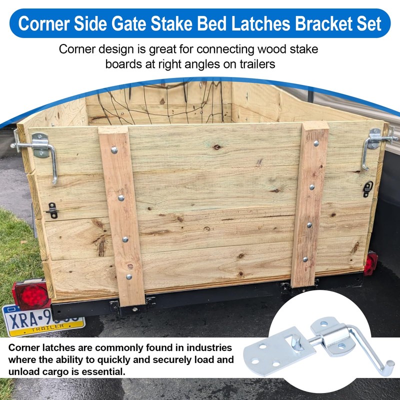 Stake Bed Latches Bracket Set, Straight Side Gate Latch for